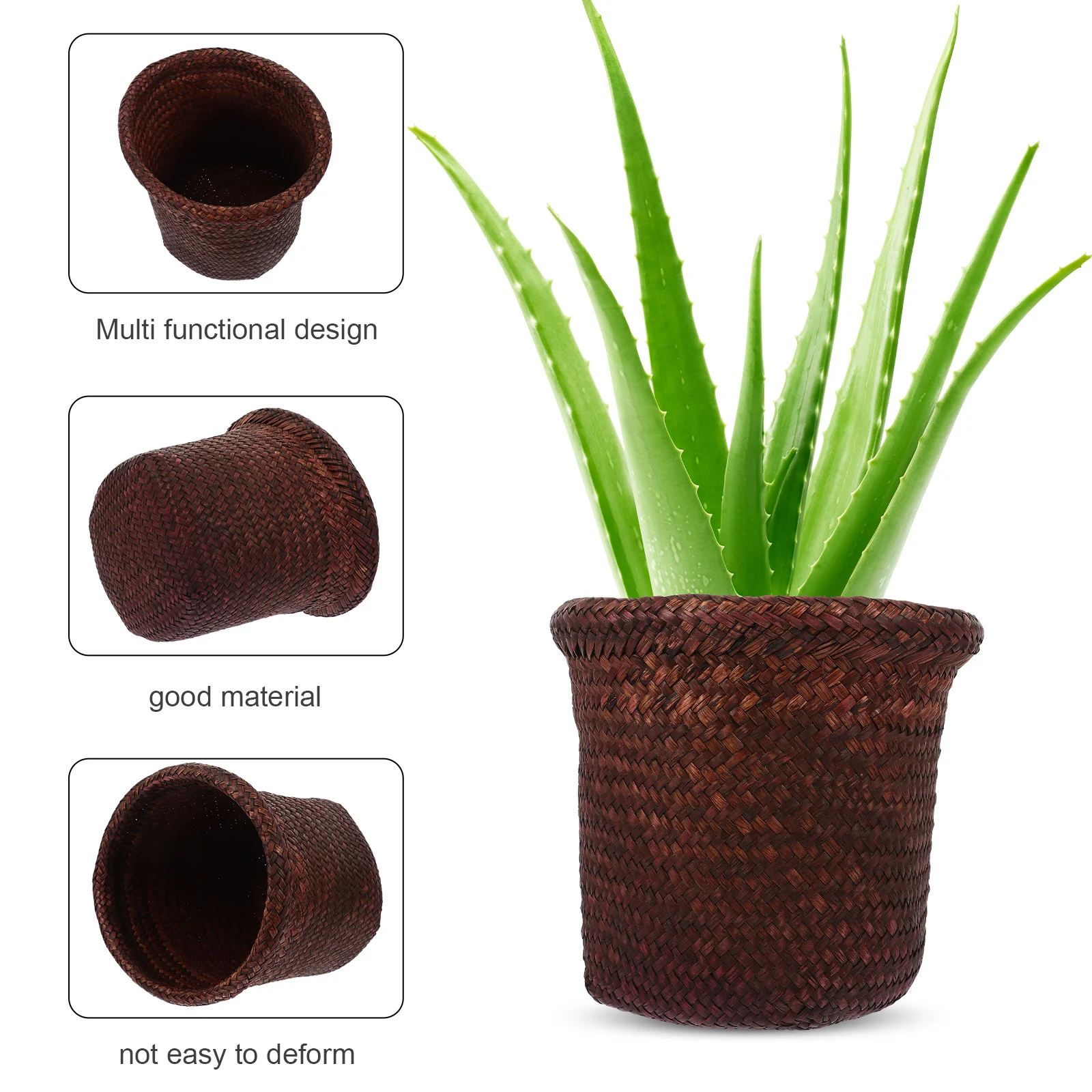 

Wicker Storage Seagrass Planter L Round 21x18cm Decorative Flower Pot Seaweed Woven Plant Holder Home ganization Plant Holder