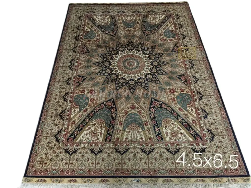 

Free shipping 4.5' x 6.5' 230 Line Hand woven Silk Oriental Persian carpet Silk Rug medallion handmade