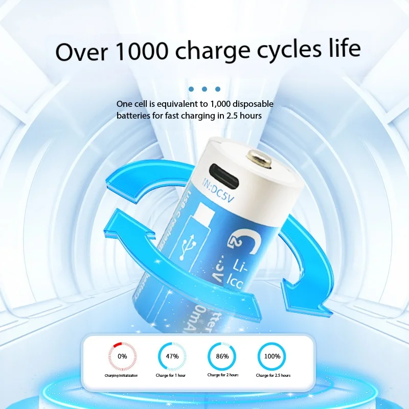 No. 2 C Type Rechargeable Battery 1.5V Constant Voltage USB Rechargeable Lithium Battery For Flashlight Water Heater Battery