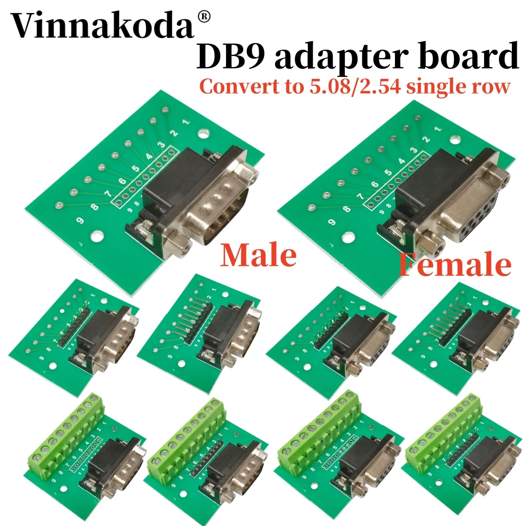 1PCS DB9 male female conversion 5.08mm terminal 2.54MM single-row pin 9-pin 9-hole RS232/RS458 conversion board PCB