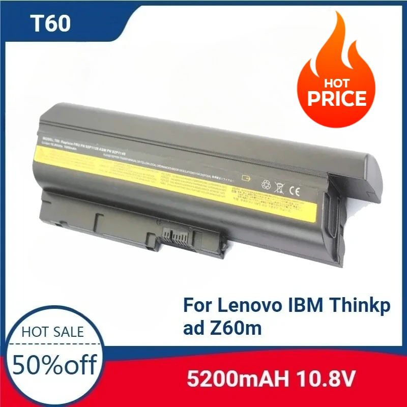 

For 10.8V 5200mAH Laptop Replaceable Battery for Lenovo IBM Thinkpad Z60m 2532 T60 T61P R60 R60E W500 R400 Notebook Accessory