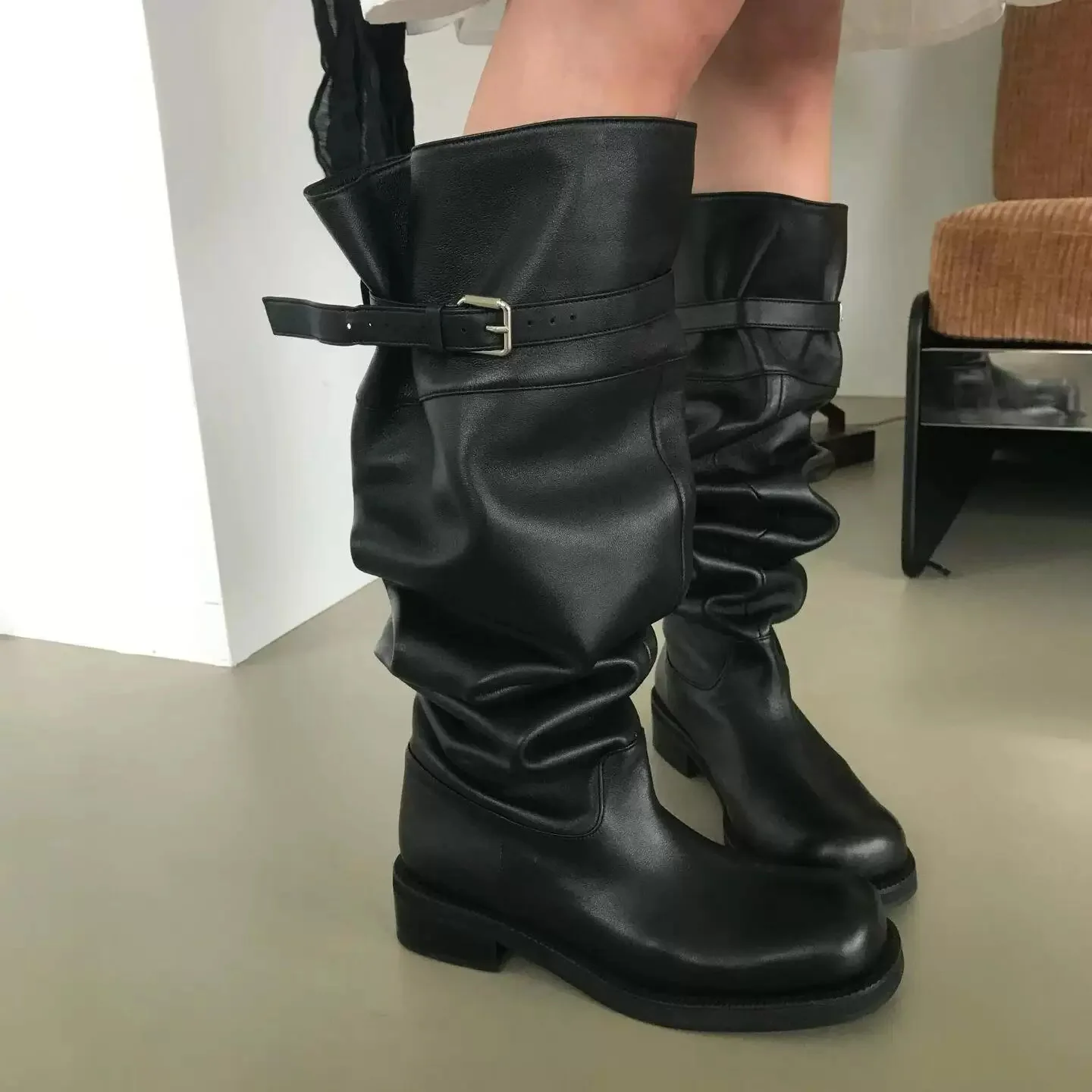 Knee Boots Sexy Pump Women Shoes Point Toe Stiletto Designer Heel Slip On Botties Long Botas De Mujer Party Dress Footwear