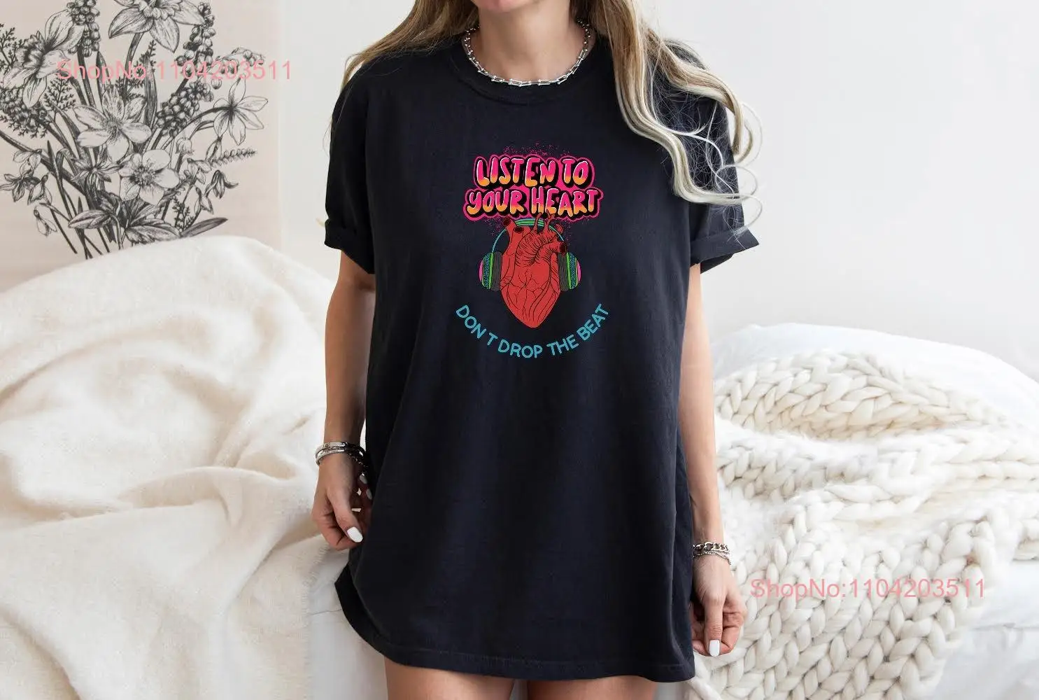 Comfort Colors listen to your heart don't drop the beat music 90s Vibe T Shirt Hip Hop Anatomy Cardiology Medical