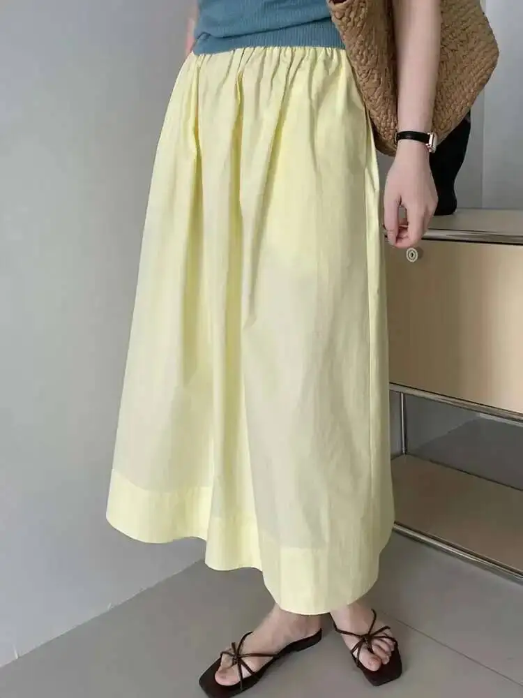 High Elastic Waist Blue Yellow Brief Casual A-line Half-body Skirt Women Fashion Tide New Spring Autumn