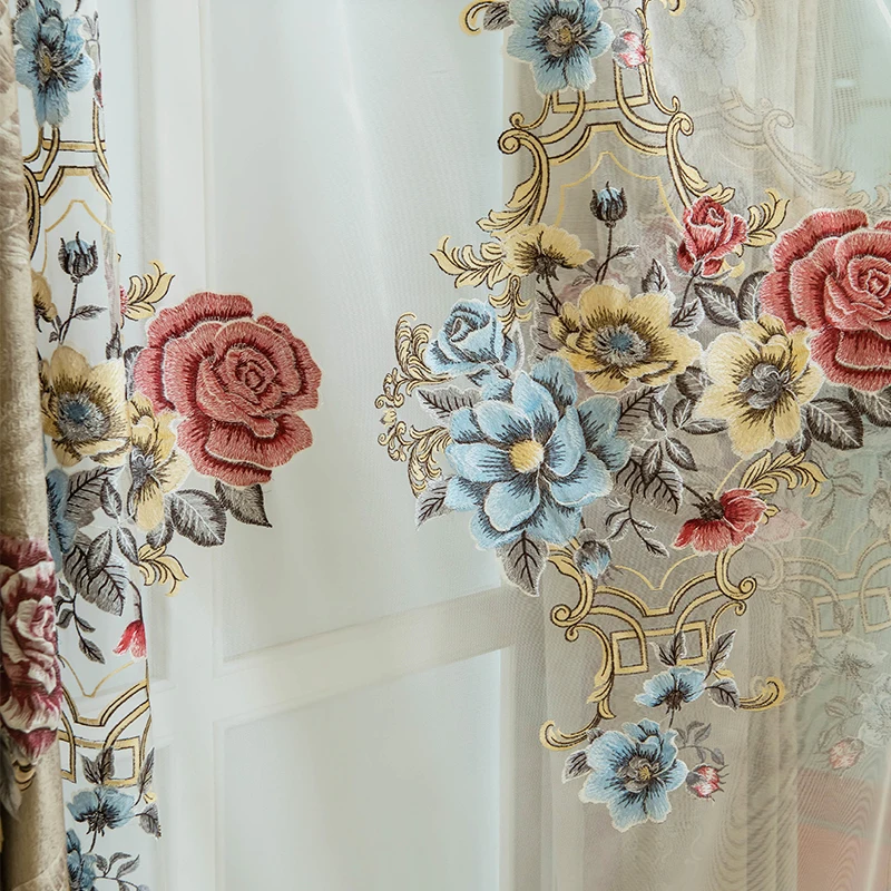 European Style Embossed Embroidered Luxury Curtains for Living Room Bedroom Floor Curtains Blackout Simple Curtains Customize