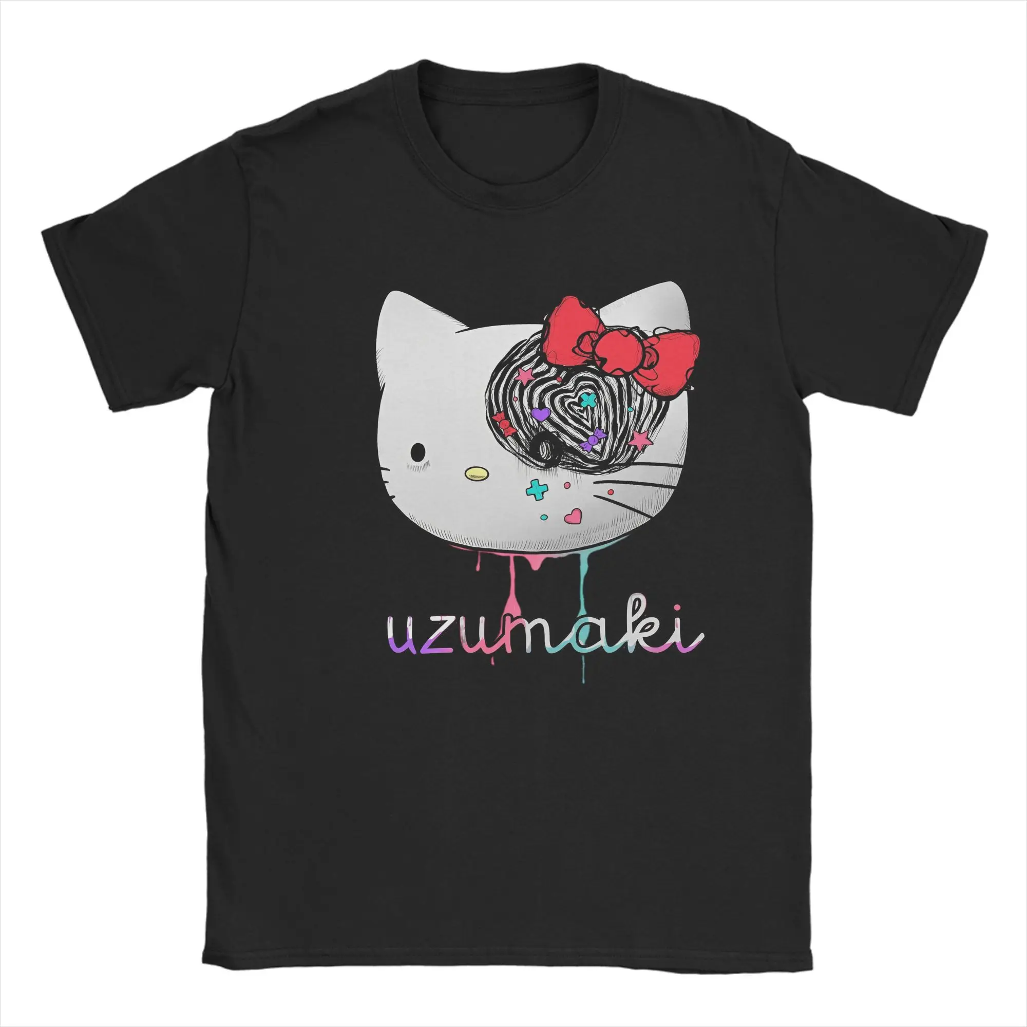

Men Junji Ito Hello Kitty Horror T Shirt Pure Cotton Clothing Novelty Short Sleeve Crew Neck Tees Plus Size T-Shirt