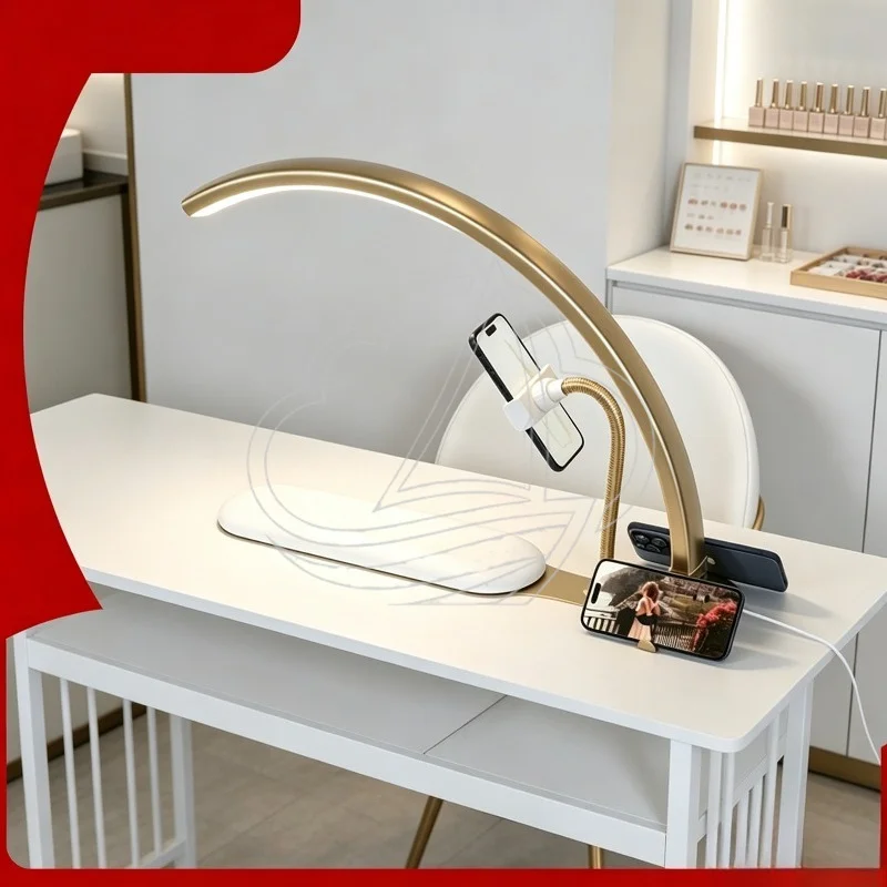 Half Moon Nail Desk Lamp LED Work Light with Hand Pillow Stand for Lash Extension Eyebrow Salon Table Lighting Artist Studio