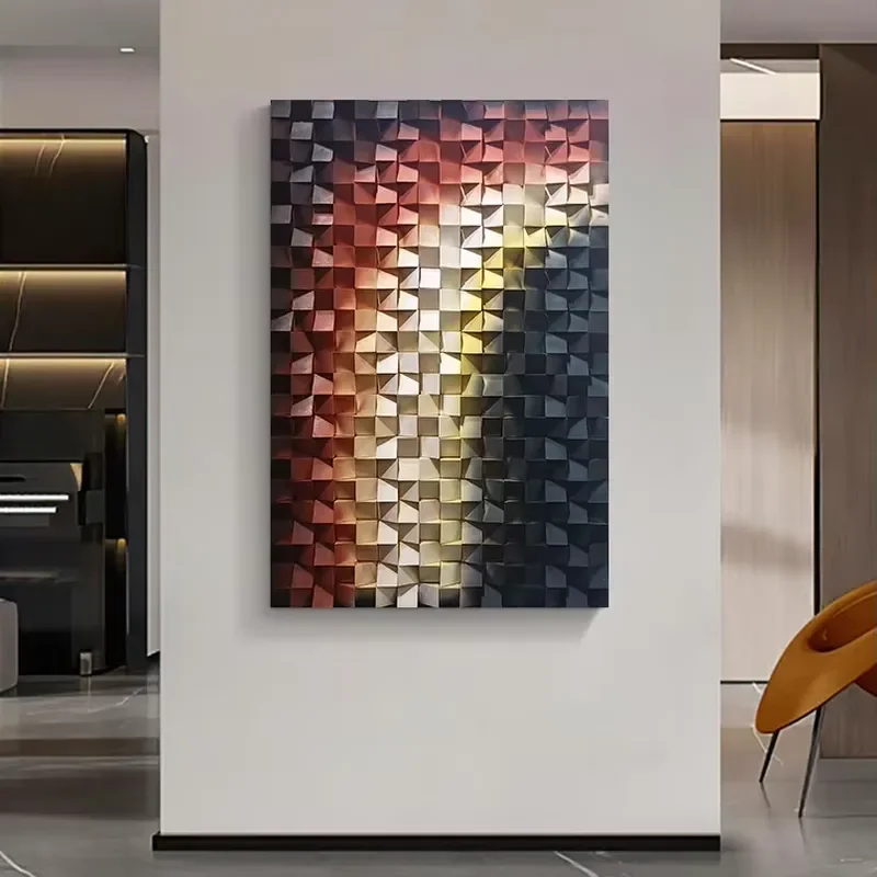Hot Sale Stereoscopic Geometry Splicing Decorative Painting Abstract Wood Carving Hanging Paintings Hotel Wall Decor Art