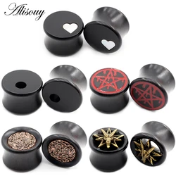 Alisouy 2PCS Natural Wood Heart Star Clouds Sheep Head Ear Gauges Tunnel Plug Expander Stretcher Earrings Piercing Body Jewelry