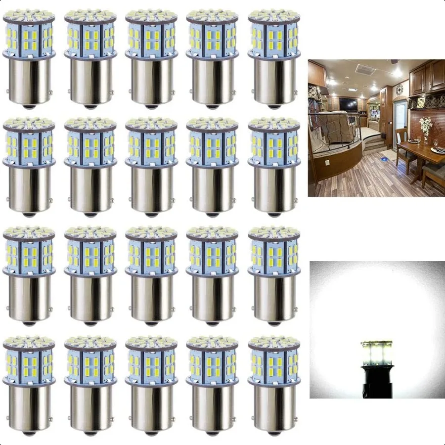 

1156 1141 1003 7506 BA15S LED Bulbs Xenon White 20Packs er Bright 3014 50SMD LED Replacement for 12 Volt RV Camper Trailer Boat