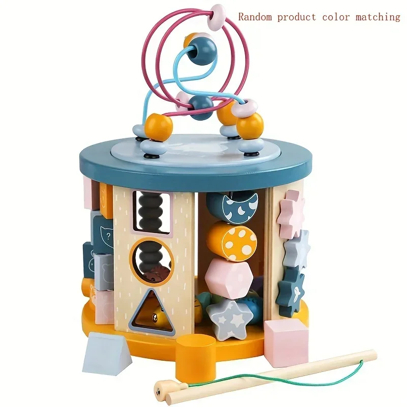 Многофункциональная деревянная шесть зон, деревянная бусина, игра с бисером, сундук с сокровищами, аксессуары для детских колясок