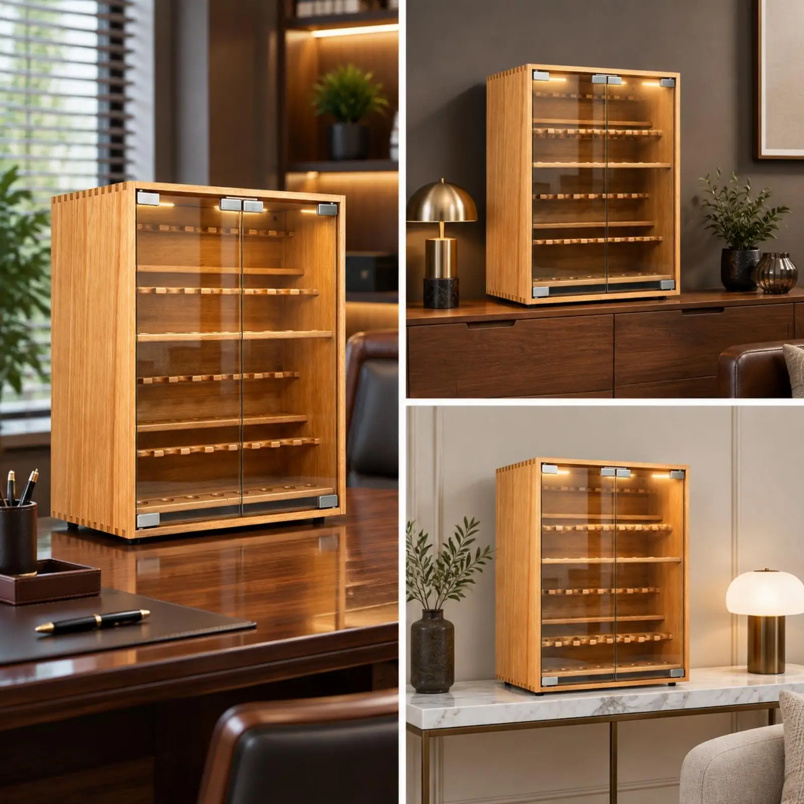 Display Storage Cabinet with Tempered Glass Door for Dustproof Pipe Collection Showcase