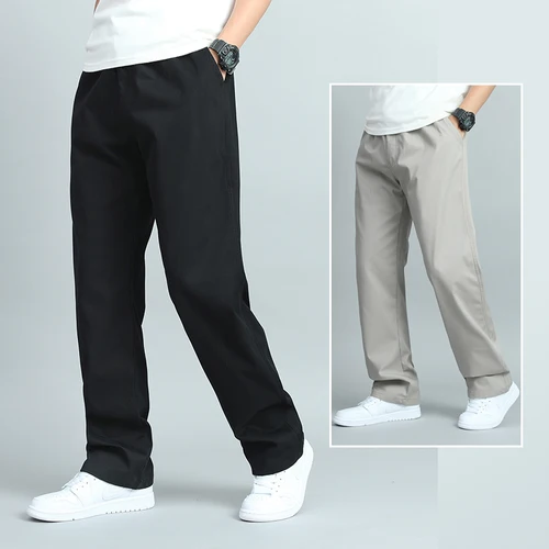 Pantalones informales de algodón de talla grande para hombre, Pantalones rectos holgados con múltiples bolsillos, pantalones largos para hombre grande, pantalones para correr para hombre, verano y otoño