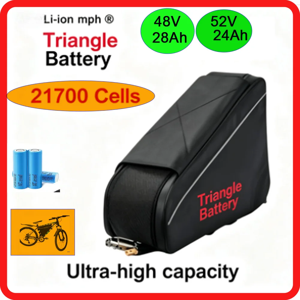 21700 Batteries 52V 48V 28AH Triangle Huge Capacity High Quality Pack Built in 50A BMS For 250W-3000W SuperPowerful +Charger