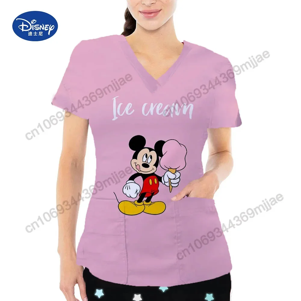 V-neck fashion women's nurse uniform cartoon T-shirt casual and comfortable women's top and shirt 2024 clothing Y2k streetwear