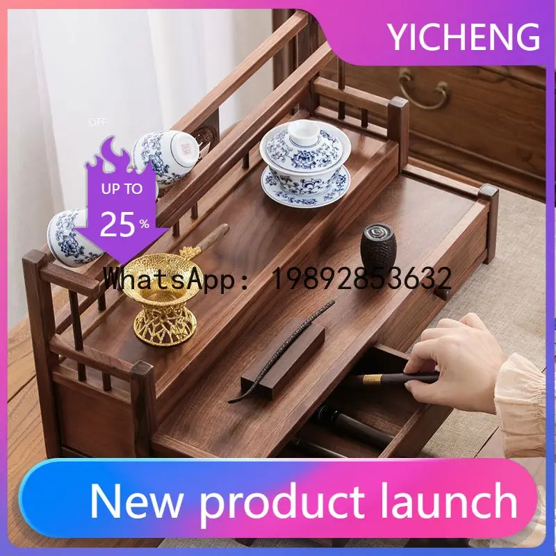 Hys tea set storage rack walnut double layer bogu rack chinoiserie solid wood teapot drain rack