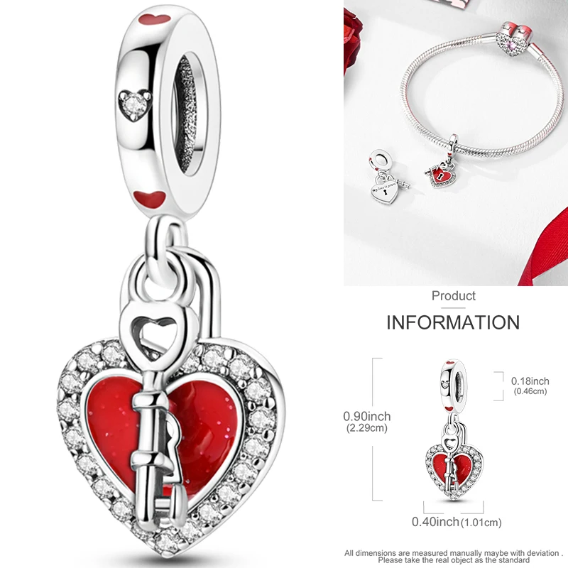 925 Sterling Silber Liebesherz-Charm-Perlen Paar Romantisch Passend für Original-Armband Valentinstag Jahrestag DIY Damenschmuck – Detail 22
