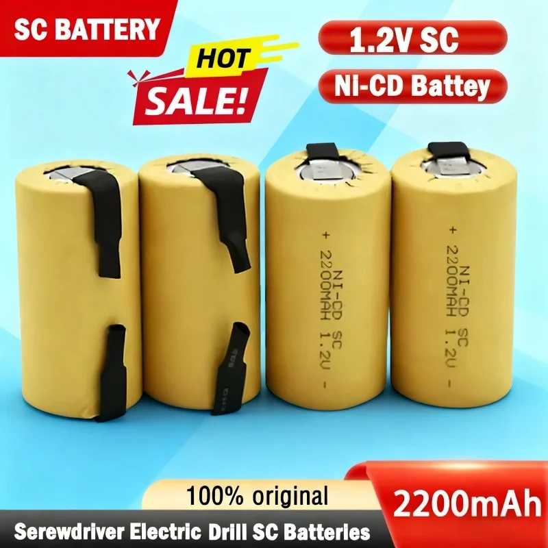 🌱 🌱 مفك براغي 1.2 فولت بطاريات SC مثقاب كهربائي 2200 مللي أمبير في الساعة Sub C Ni-CD بطارية قابلة للشحن مع أداة طاقة تبويب خلايا NiCd SUBC