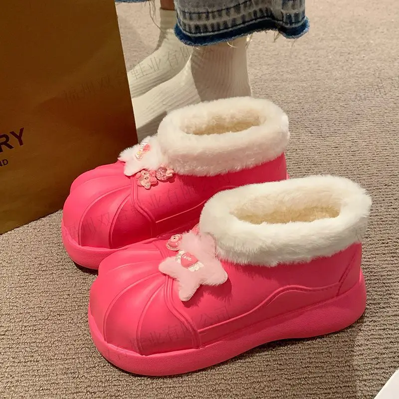 Fashion new thickened cute warm hairballs and fleece snow cotton  non-slip and waterproof women's cotton shoes