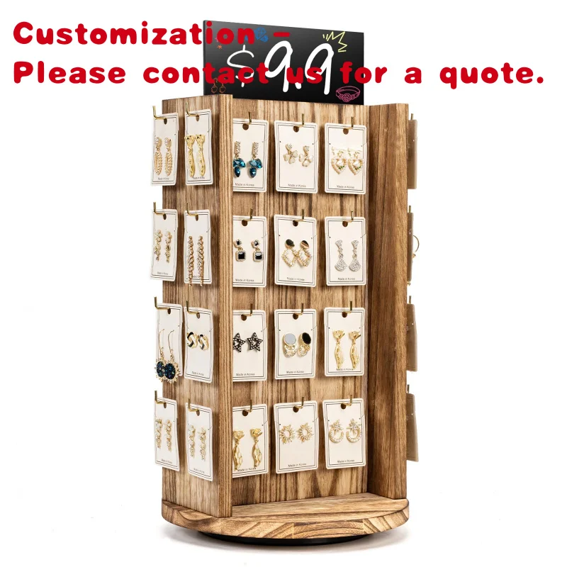 custom.Wood Rotating Jewelry Earrings Organizer Display Brown Showcase Stand With Adversitsing Board Luxury Jewelry