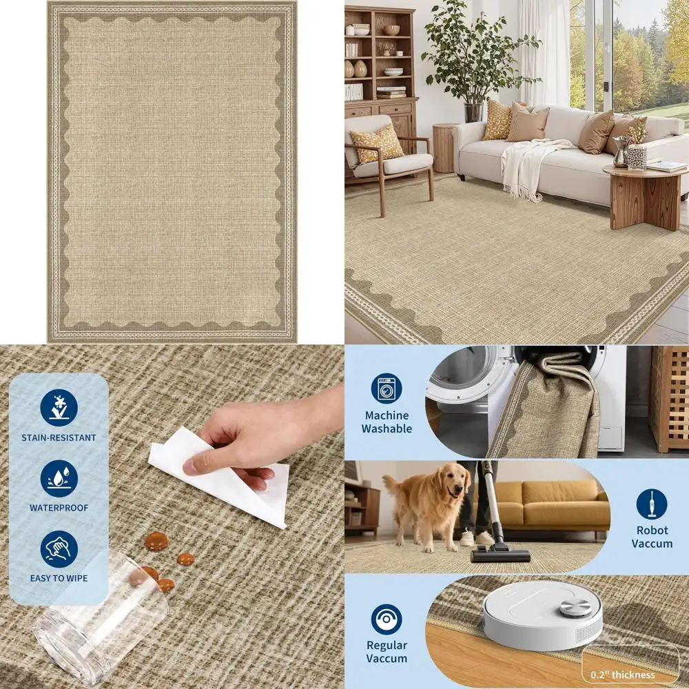 

Мягкий джутовый ковер цвета тан, 6x9 футов, с низким ворсом, нескользящий, идеально подходит для гостиной, спальни, столовой и детской комнаты