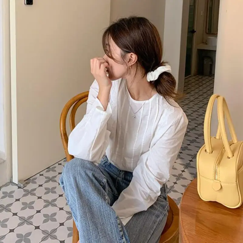 

Pullover Shirt Lace Trim Cute Top Fashion New Hot Popular Lovely Sweet Soft Comfortable Solid Color Long Sleeve T-Shirt