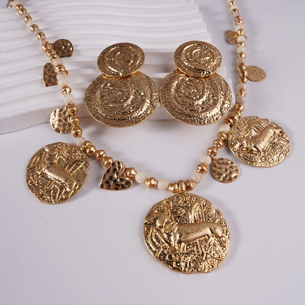 

WealthyBoo Bohemian-Style Stainless Steel Necklace And Earrings Set Fashionable Unique Design New Arrivals 2025
