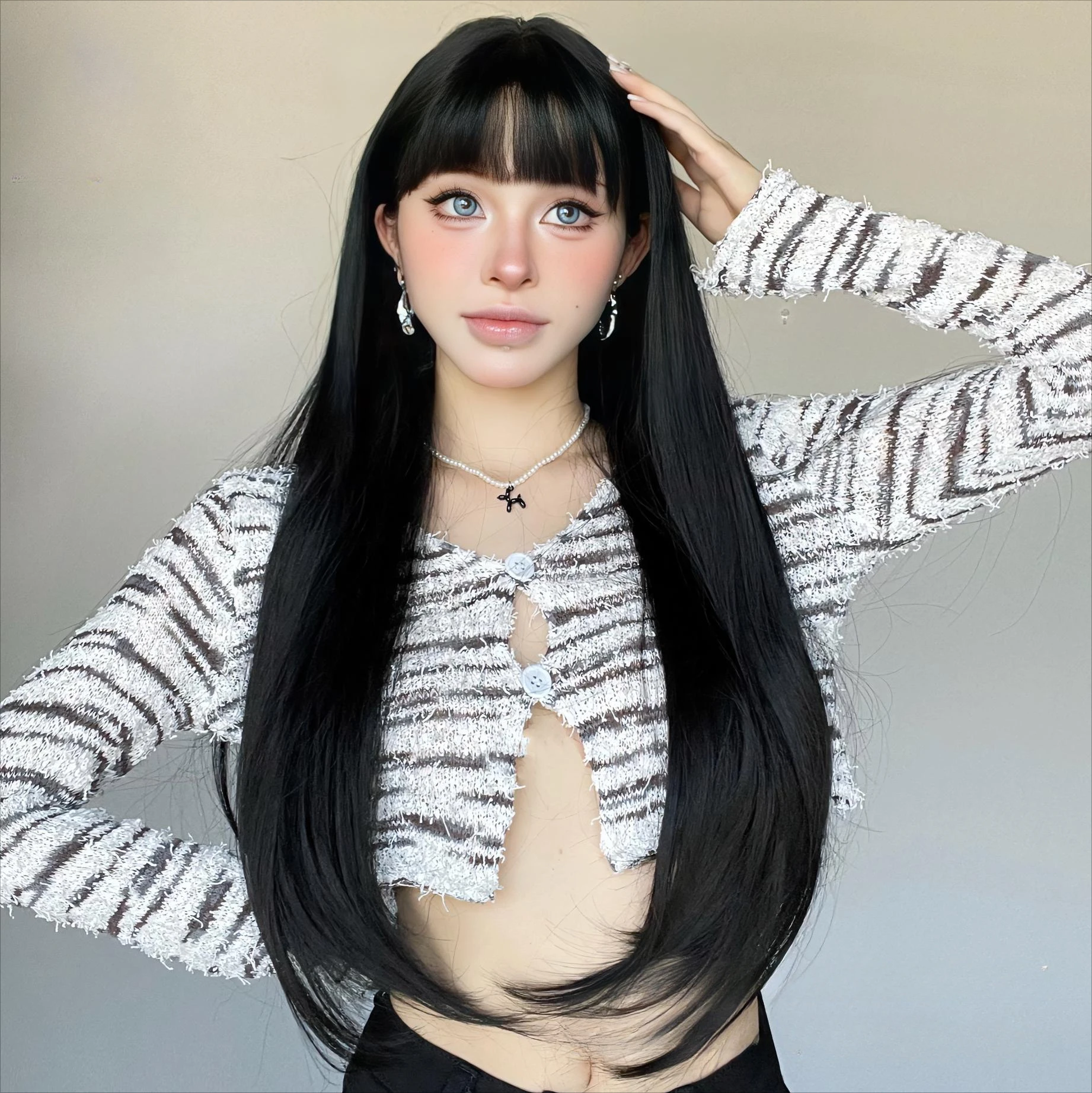 BlackWig With Bangs long Straight Hair Wigs 28inch Synthetic Wig For Woman Cosplay Heat Resistant Fibers Lolita Wigs image 4