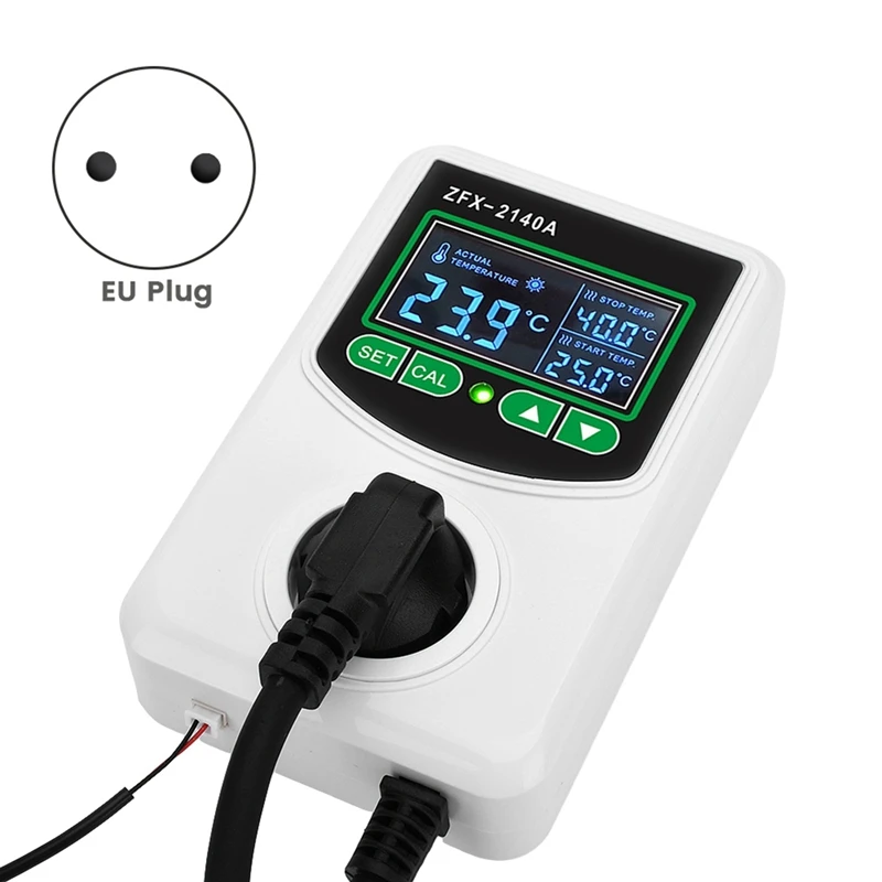 ZFX-2140A High-Power LCD Digital Display Temperature Controller Socket Thermostat Sensor Probe EU Plug