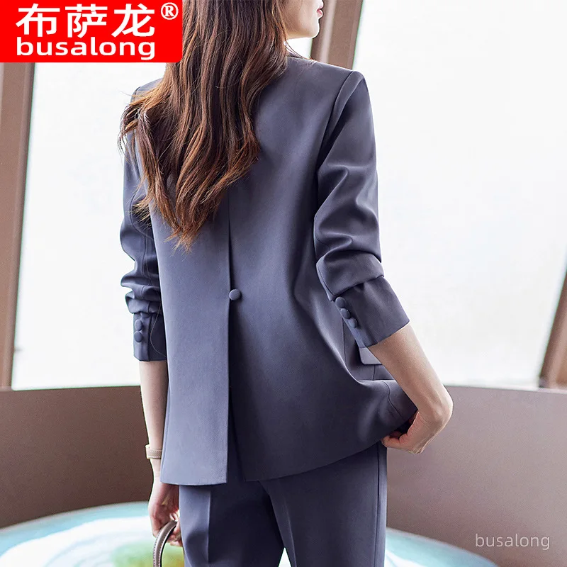 Gray High-Grade Coat Female 2023 Spring and Summer Small Tailored Suit Formal Clothes Casual Business Attire Interview Fashion S