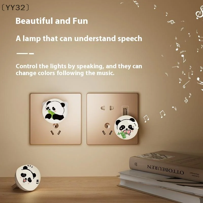 maveraYY32 Voz intelligente USB Veilleuse Mini Commande vocale Lumières douces Nuits Lighte Chambre Salle de bain Créatif Mignon Panda Lampe
