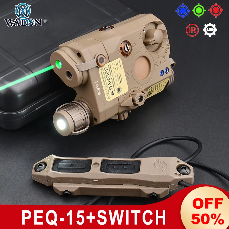 

WADSN PEQ-15 Airsoft Red Green IR Dot Laser LED Tactical Flashlight PEQ DBAL Weapon Sight Dual Function Remote Pressure Switch