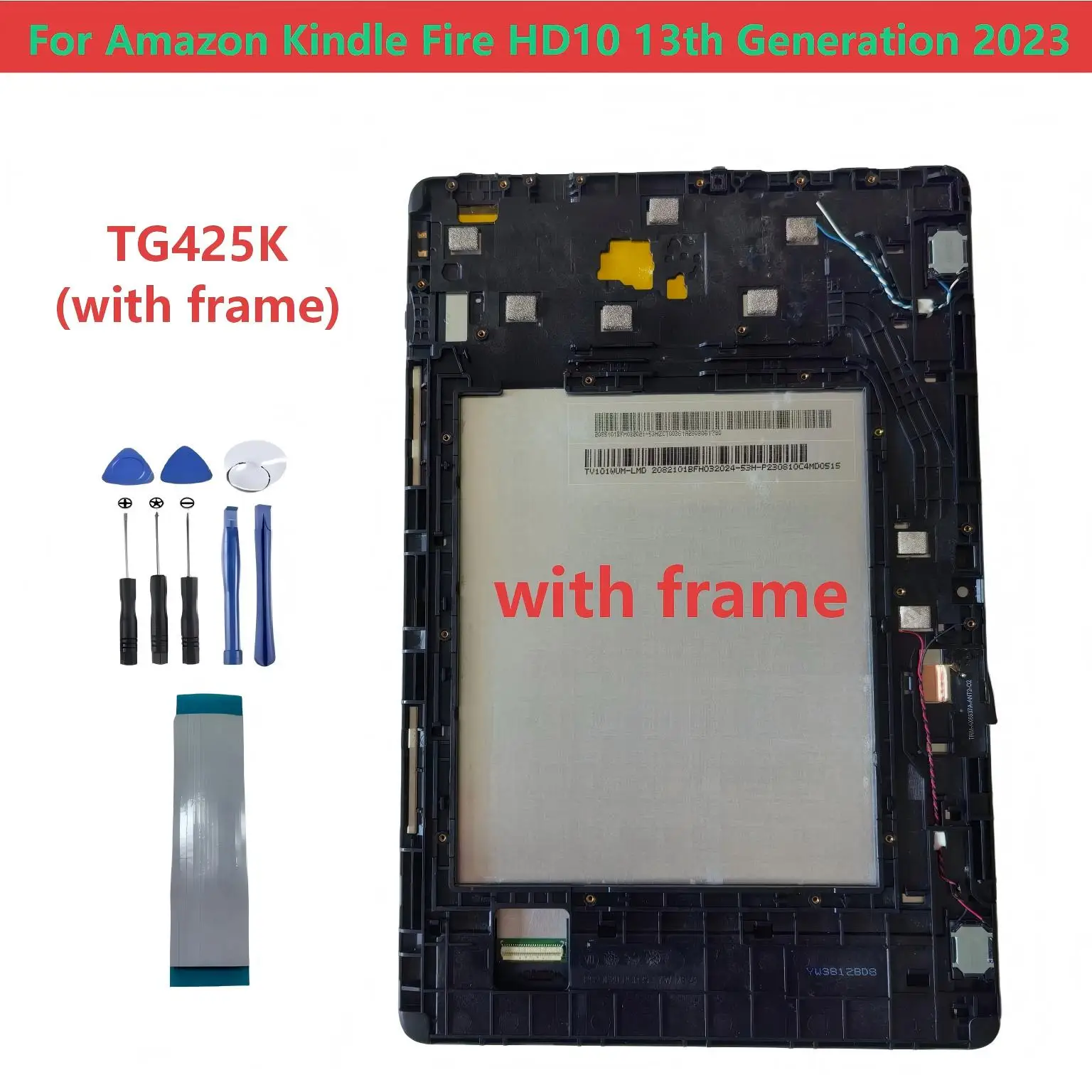 With frame For AmazXX Kindle Fire HD10 HD 10 13th Generation 2023 TG425K LCD Display Touch Screen Digitizer Glass Assembly