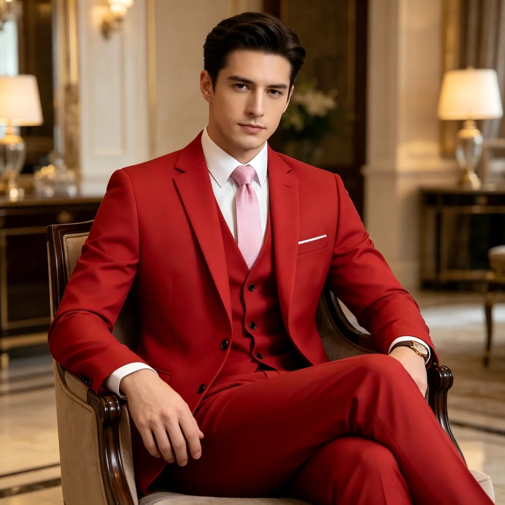 

Men's 3 Piece Elegant Notch Lapel Marfim Smoking Suit Casual Formal Dinner Dance Party Wear Fitted Groomsmen Wedding Attire