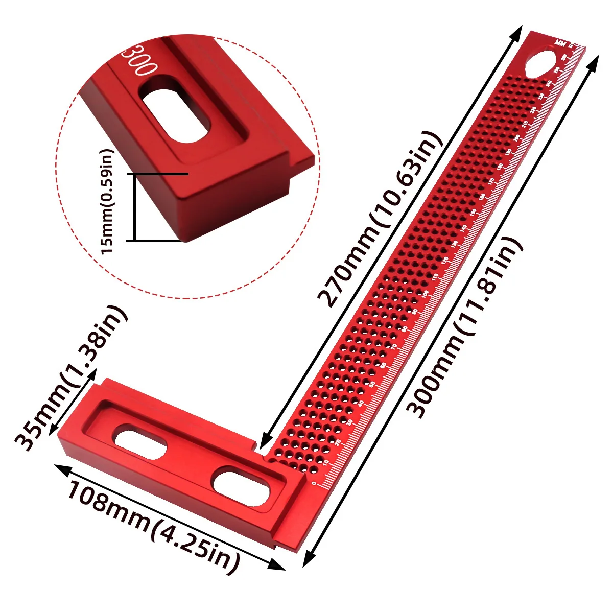 300mm Woodworking Square Aluminum Framing Mitre Square Carpenter Scribe L-Type Hole Ruler Aluminum Alloy Right Angle Protractor