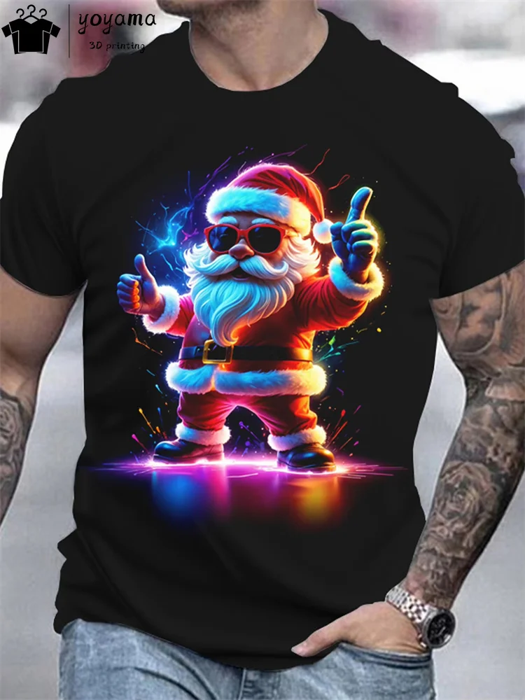 Christmas Print T shirt Men Father Christmas Graphic T shirts O-Neck Breathable Mens T shirt Men's Clothing Summer Fashion Tops