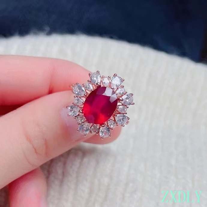 

2022 Fine Jewelry S925 Sterling Silver Inlaid Natural Ruby Ring Support Test 8x10 mm Size Gemstone Noble Character Good Gift