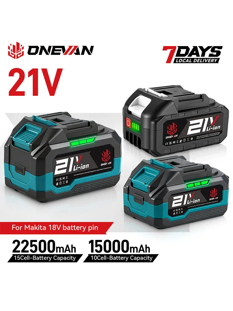 ONEVAN 18V-21V 22500mAh 15000mAh Lithium-Ionen-Akku, wiederaufladbarer Akku mit Ladegerät für elektrische Schraubenschlüssel, Kettensägen, Elektrowerkzeuge