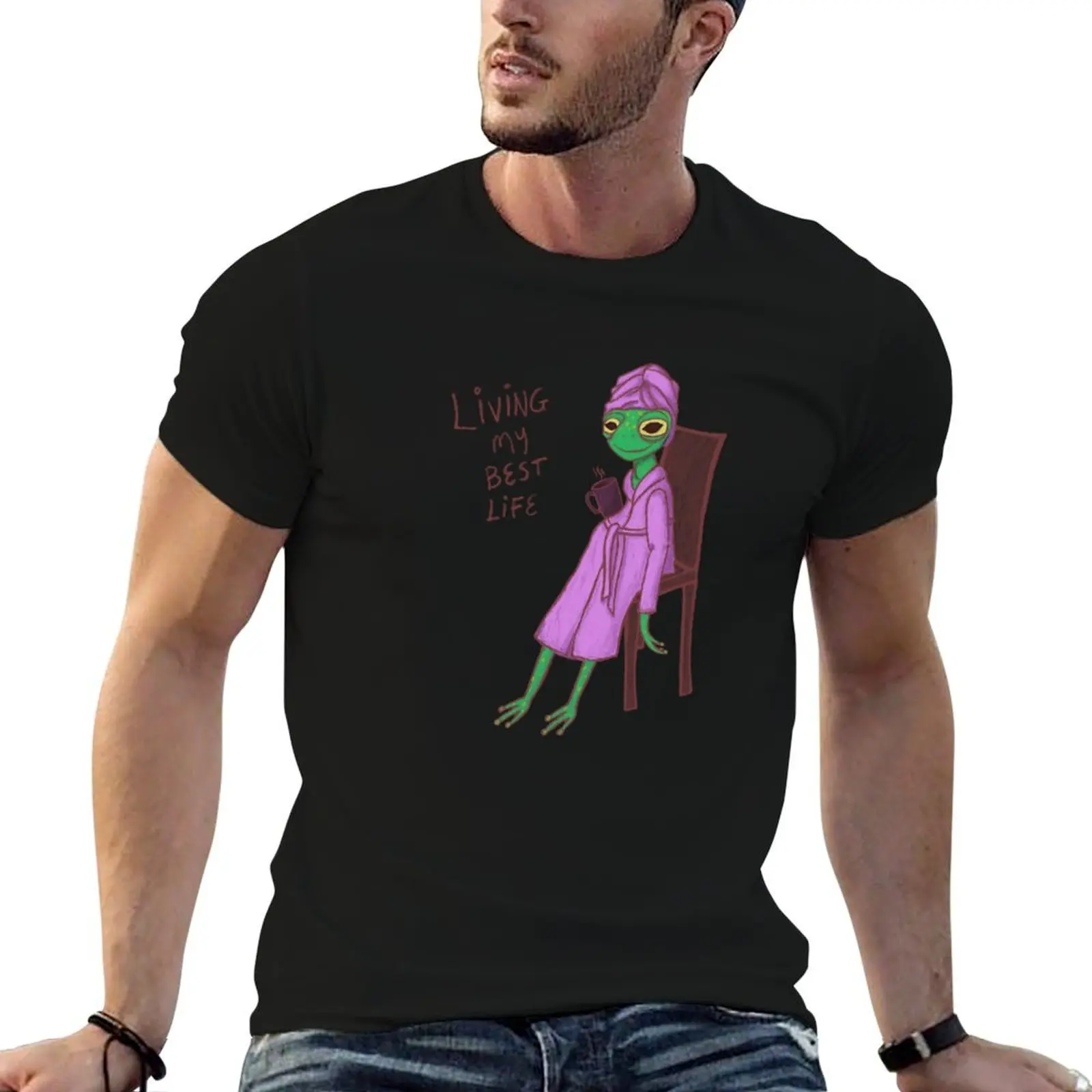 Living My Best Life Frog T-Shirt anime figures anime stuff shirts graphic tee korean fashion T-shirt men