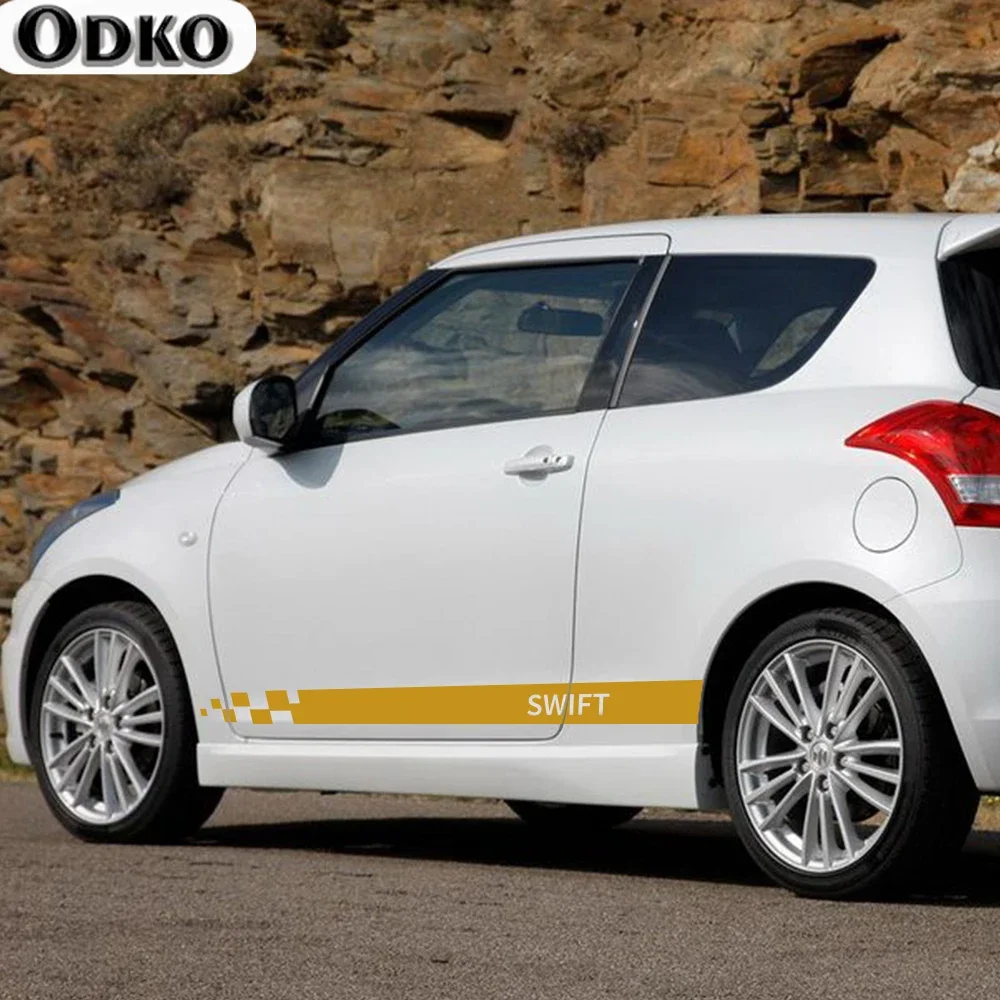 SWIFT-Décalcomanies latérales de porte automatiques pour Suzuki Swift Cars, autocollants en vinyle pour jupe de voiture rayante, autocollant de décoration de carrosserie sportive, 2 pièces