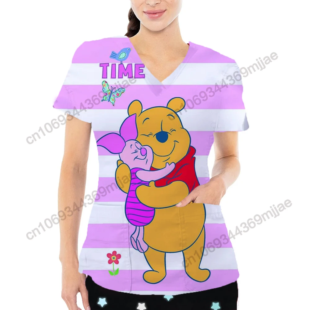 2024 nuova estate scollo a v grande tasca design stile Y2k t-shirt da donna comoda e casual bella uniforme da infermiera modello Disney