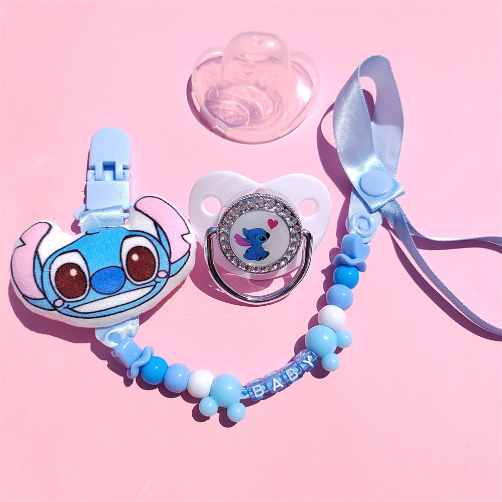 Stitch Anime White Amazing Silicone Dummy Personalized Stuffed Doll Handmade Holder Chain for Pacifier Boys Girls Birthday Gifts