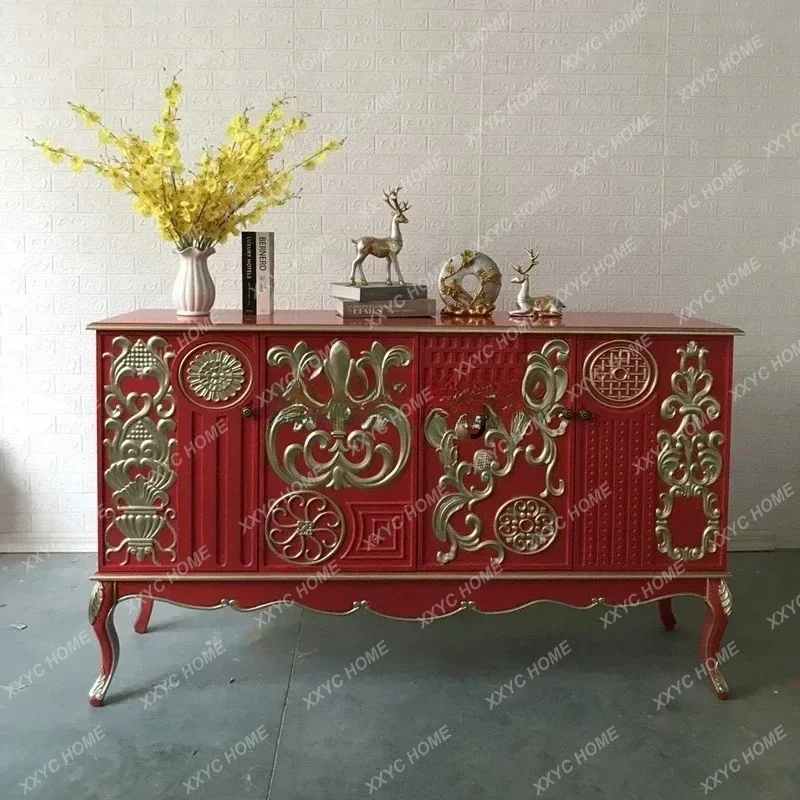 Y American light luxury door cabinet neoclassical European solid wood carving flower edge decorative cabinet