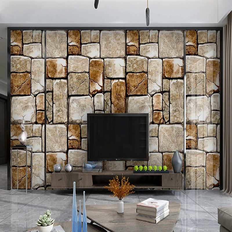 

Custom Photo Wall Paper Modern Creative 3D Wood Grain Stone Brick Fresco Living Room Sofa TV Backdrop Simple Decor Wall Sticker