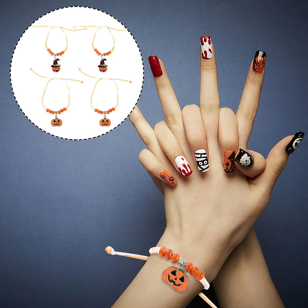 

4Pcs Pumpkin Bracelets Halloween Jewelry Accessories Porcelain Bead Alloy Bright Color Halloween Gift Pumpkin Bracelet
