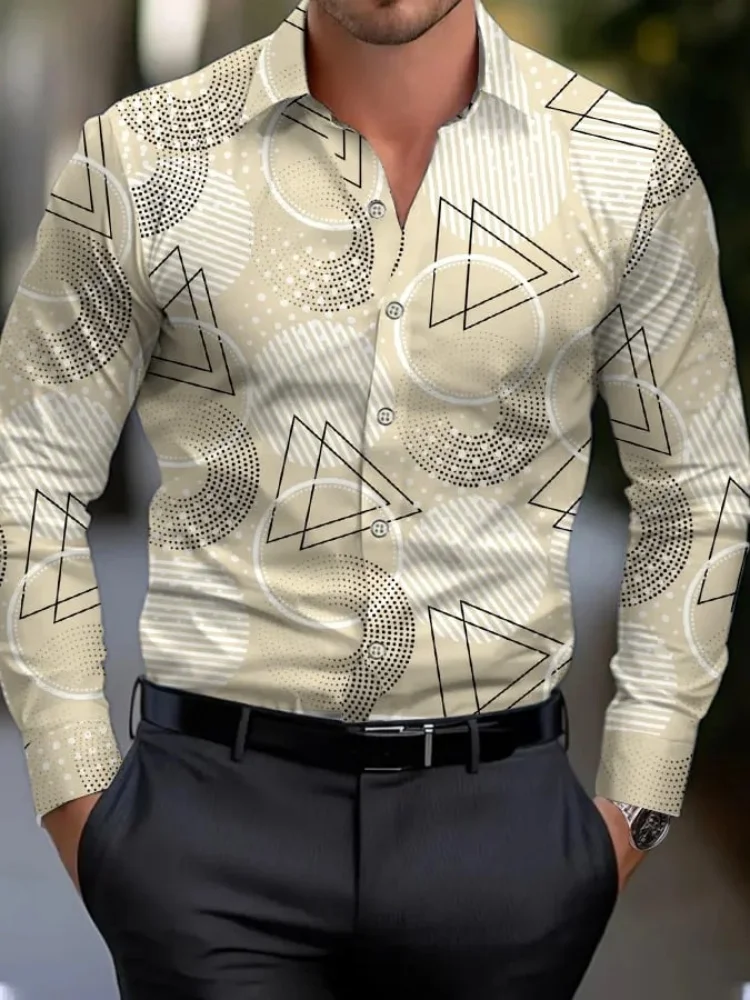 2025Chemise homme chemise à revers régulier impression 3d impression géométrique irrégulière décontracté rue à manches longues mode imprimé shi