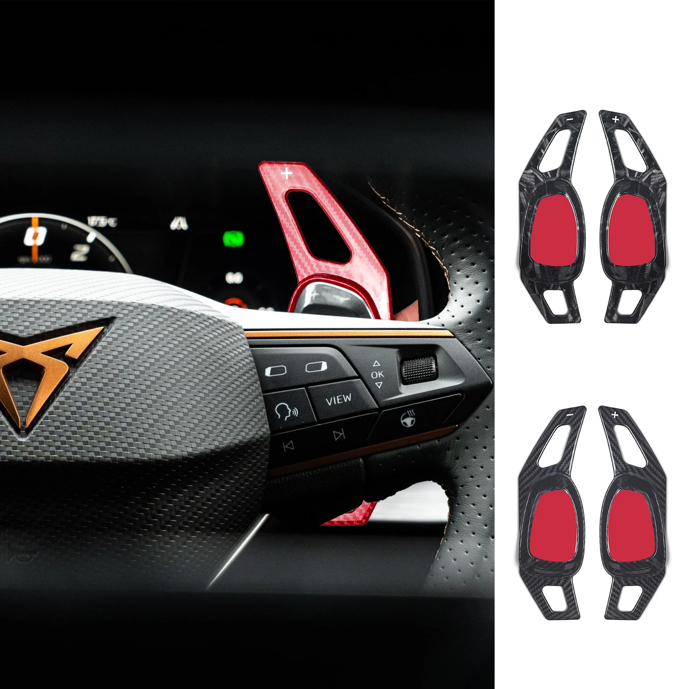 

Накладки на подрулевые лепестки (шифтеры) из карбона и АБС для Cupra Formentor, Leon, Seat Ateca 2021-2025 – аксессуары для рулевого колеса