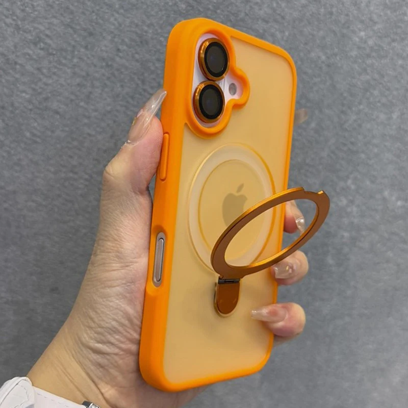 Matte Ring Holder Glass Lens Phone Case For iPhone 16 15 14 13 12 11 17 18 ProMax 17 Air 16e For Magsafe Wireless Magnetic Cover