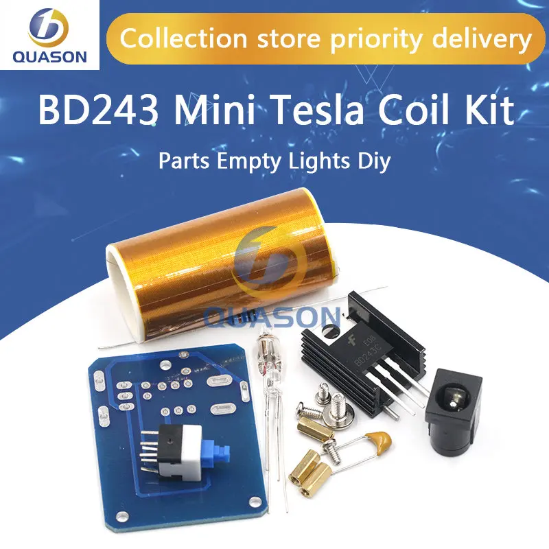 BD243 Mini Tesla Coil Kit Magic Props DIY Parts Empty Lights Technology Diy Electronics BD243C