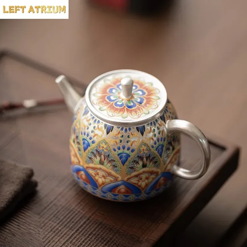 Handmade 999 Silver Plated 1 Pot 2 Cups Small Set of Tea High-end Kung Fu Tea Set Outdoor Portable Picnic Travel TeaSet Gift Box